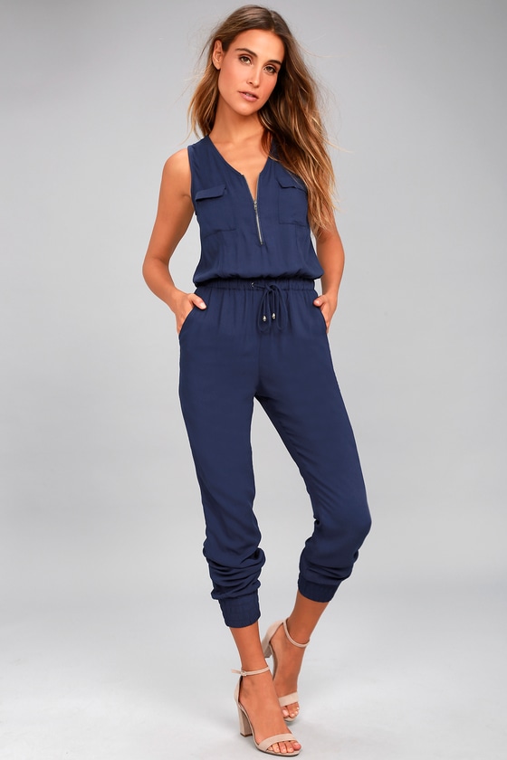 Chic Navy Blue Jumpsuit - Drawstring Jumpsuit - Lulus