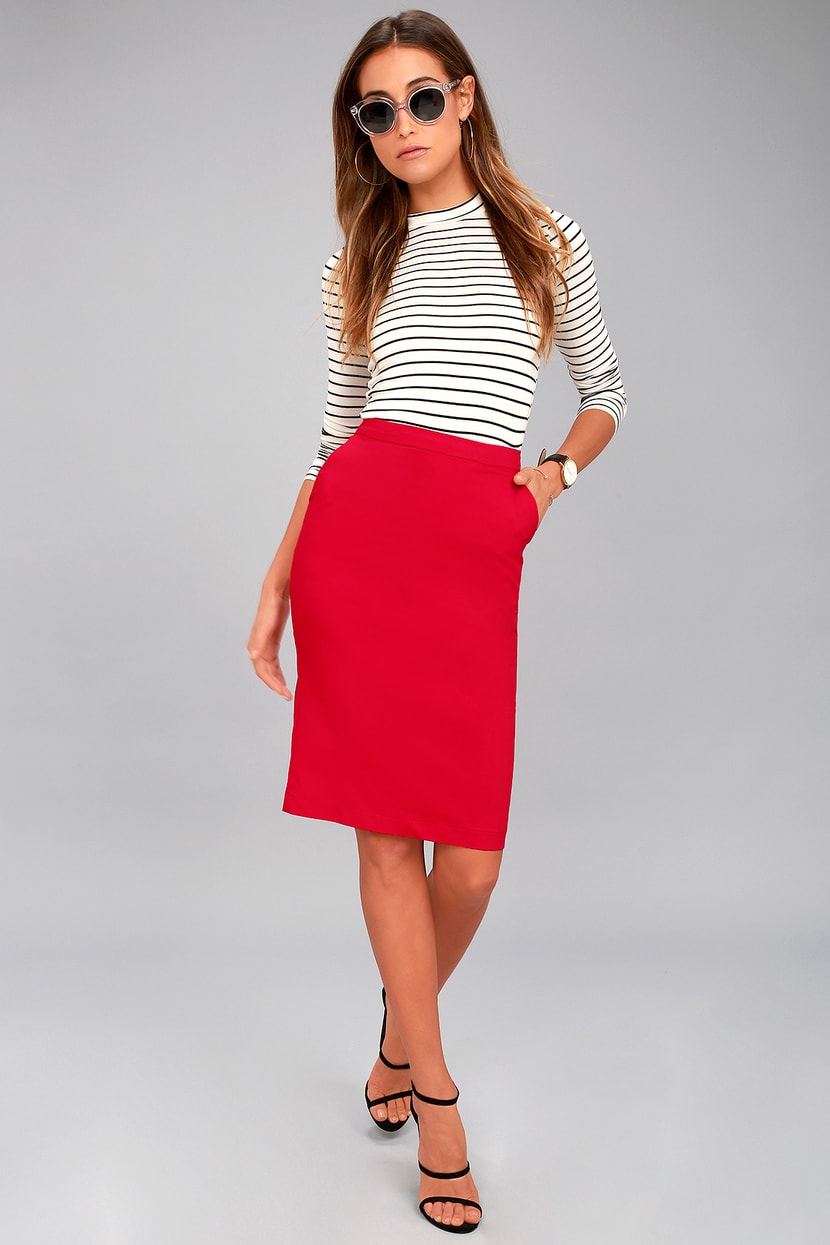 Chic Red Skirt - Bodycon Skirt - Midi Skirt - Pencil Skirt - Lulus