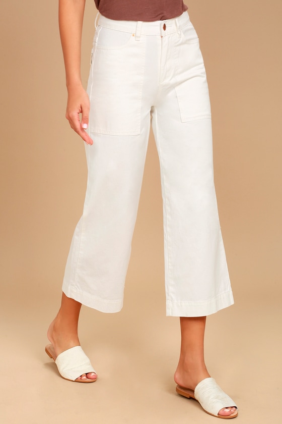 wide leg crop jeans white