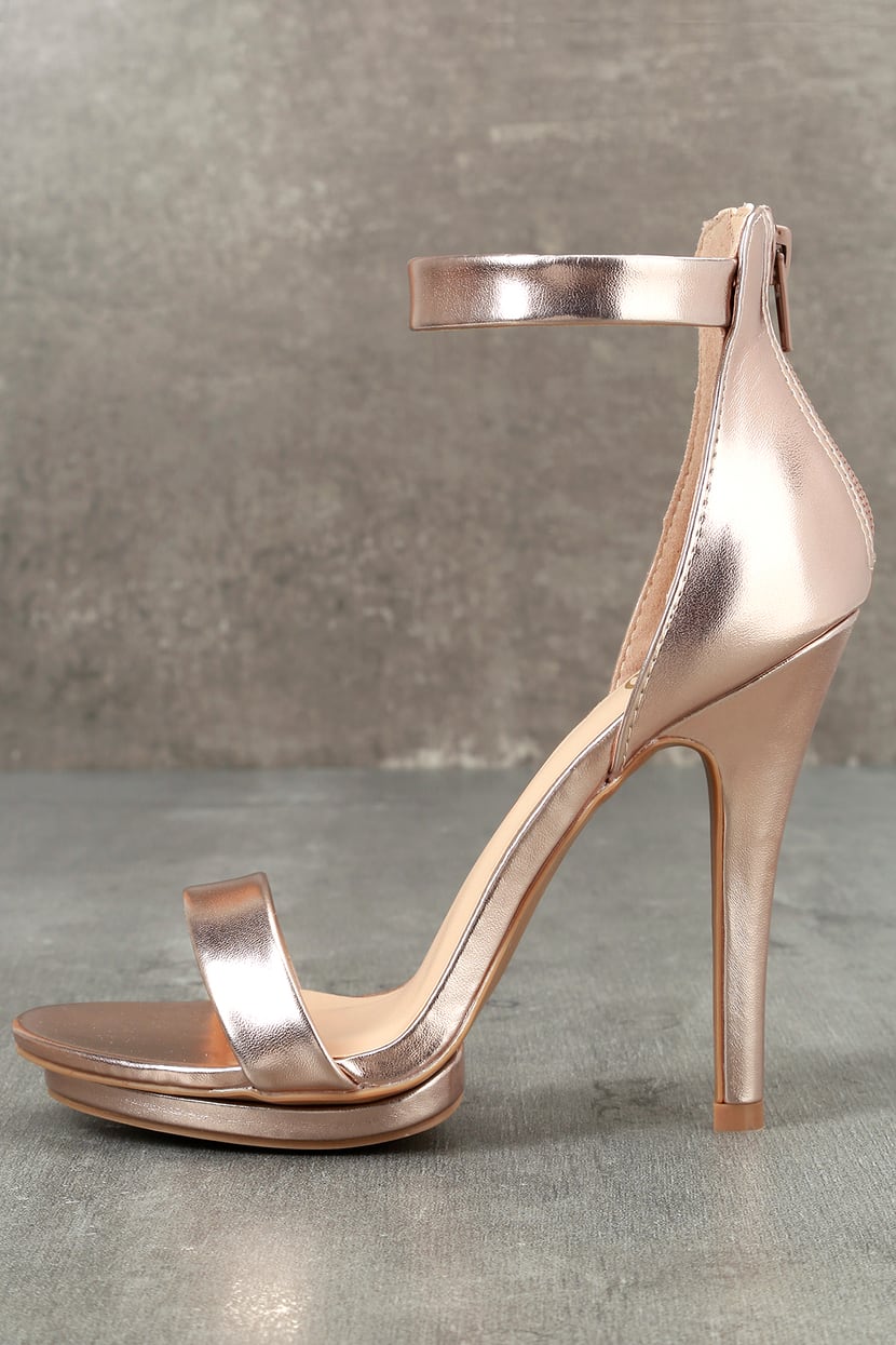 Sexy Rose Gold Heels - Ankle Strap Heels - Single Sole Heels - Lulus