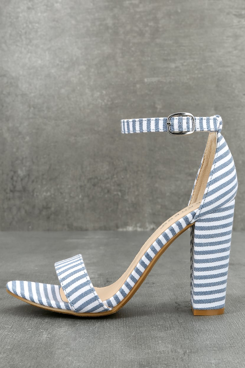 Blue and White Heels - Ankle Strap Heels - Striped Heels - Lulus