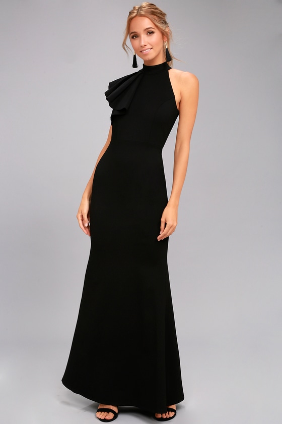 one shoulder ruffle maxi dress