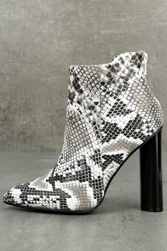 snake print block heel booties
