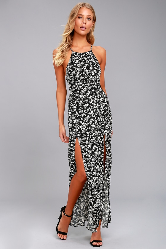 black and white ditsy print dress