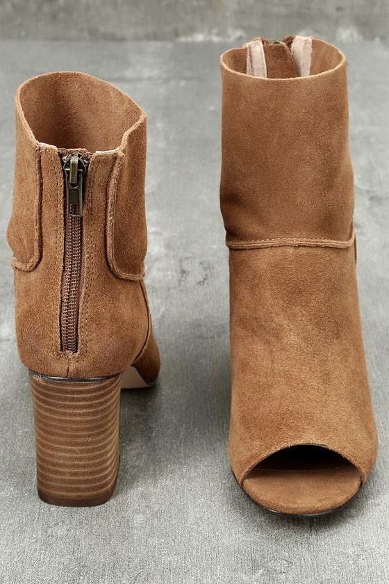 Sbicca Rozene - Tan Suede Ankle Booties - Peep-Toe Booties