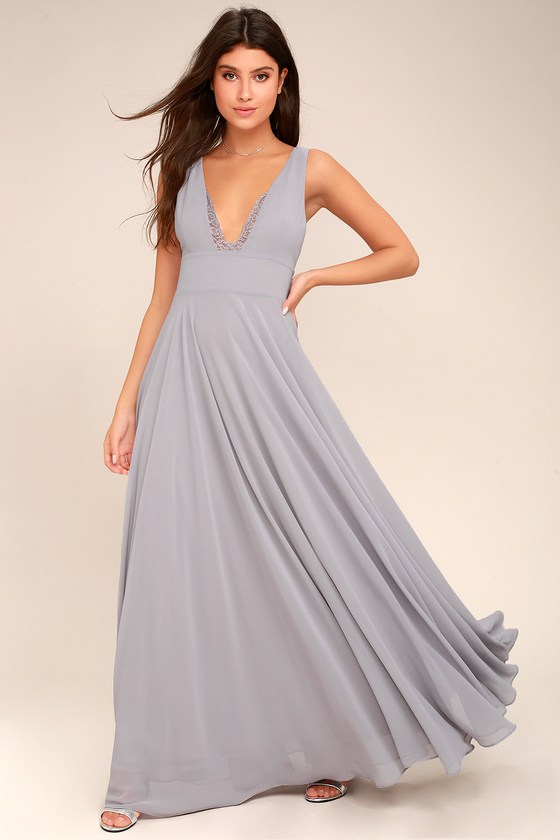 Lovely Grey Dress - Maxi Dress - Lace Dress - Lulus