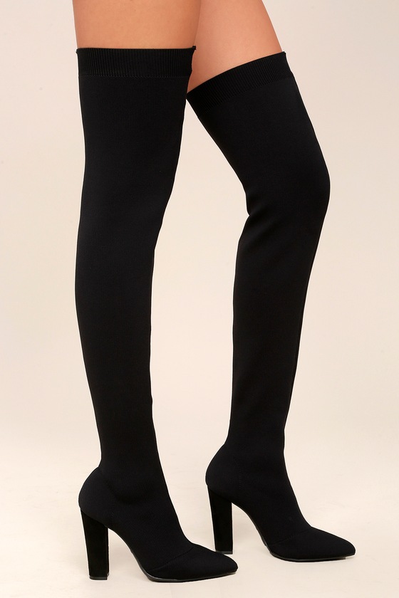 Sexy Black Over the Knee Boots - Knit Thigh High Boots - Lulus