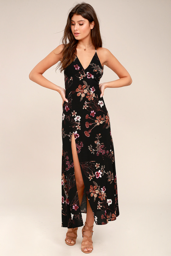 Black Floral Print Dress Maxi Dress Sleeveless Dress Lulus