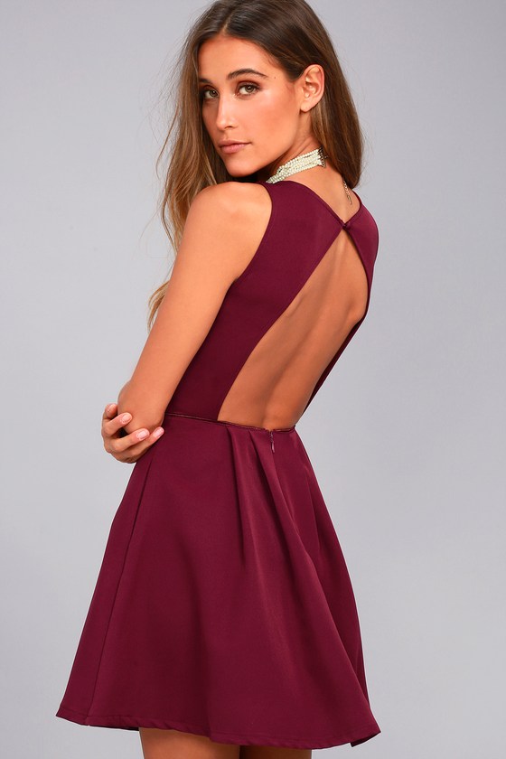 maroon backless dress