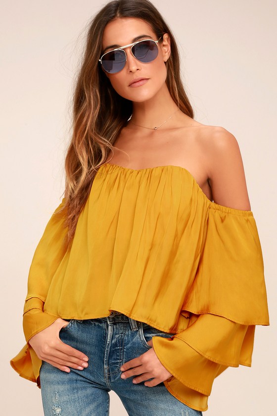 Chic Mustard Yellow Off The Shoulder Top Crop Top Lulus 6651