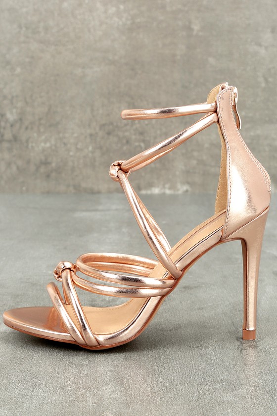Sexy Rose Gold Suede Heels - Dress Sandals - Knotted Heels - Lulus