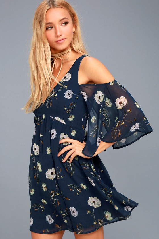 floral print cold shoulder dress
