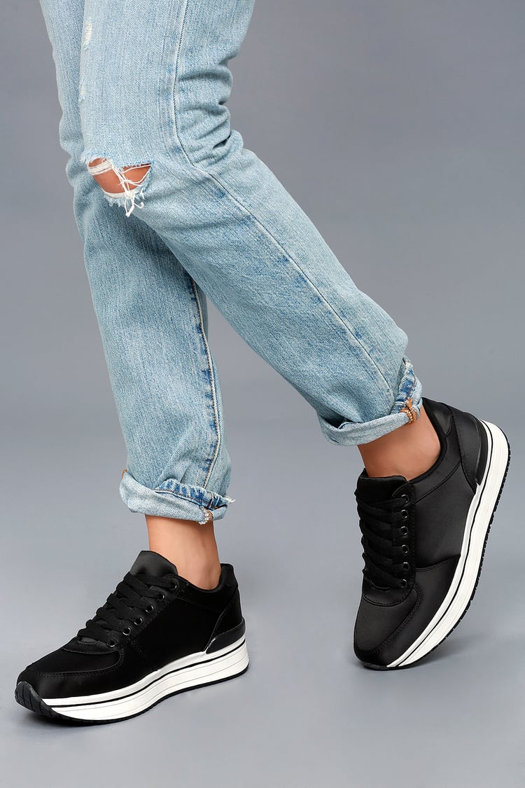 Sporty Sneakers - Satin Sneakers - Black and White Sneakers - Lulus