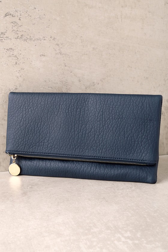 navy blue leather clutch