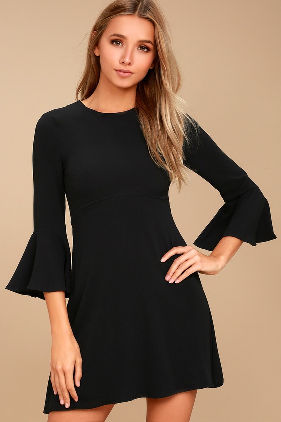 Cute Black Dress - Flounce Sleeve Dress - Sheath Dress - LBD - Lulus