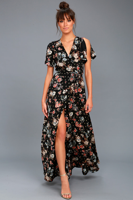 Black floral maxi sales wrap dress