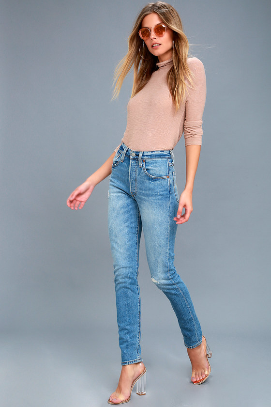 Levi's 501 Skinny - Medium Wash Jeans - Distressed Jeans - Lulus