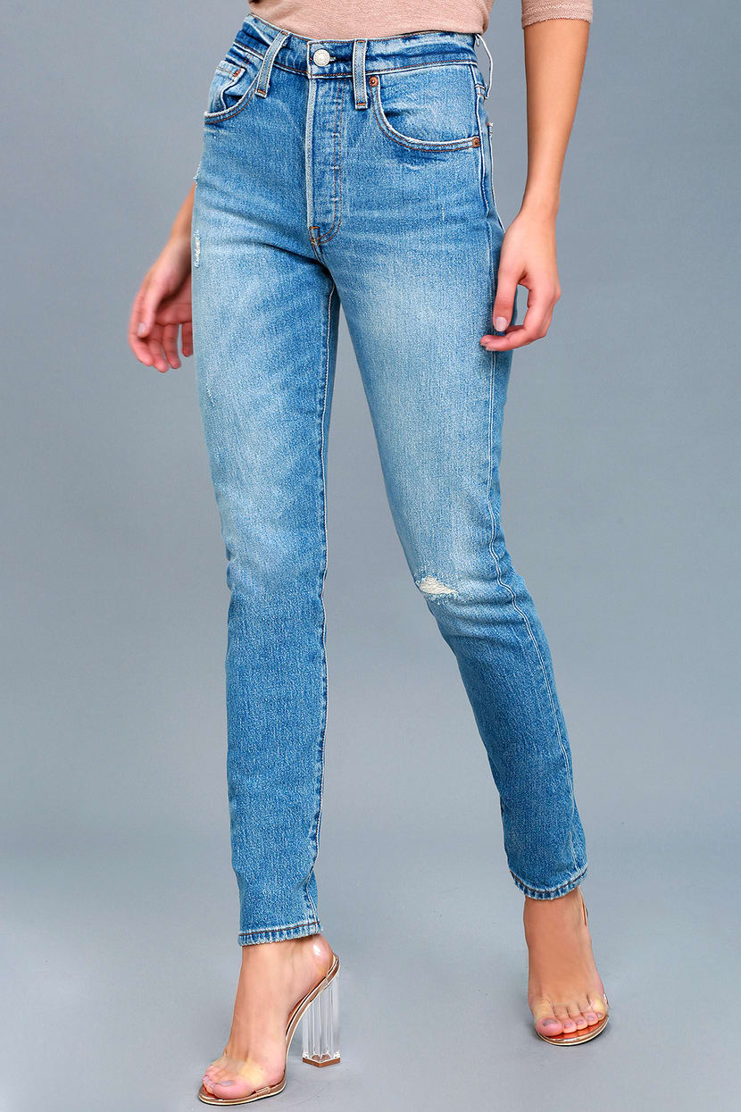 Levi's 501 Skinny - Medium Wash Jeans - Distressed Jeans - Lulus
