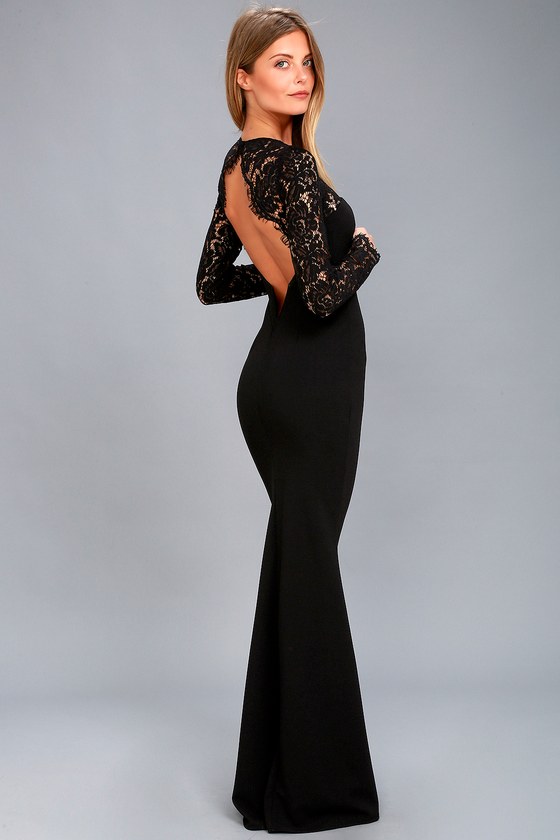 Lovely Black Lace Dress - Lace Maxi Dress - Long Sleeve Maxi - Lulus