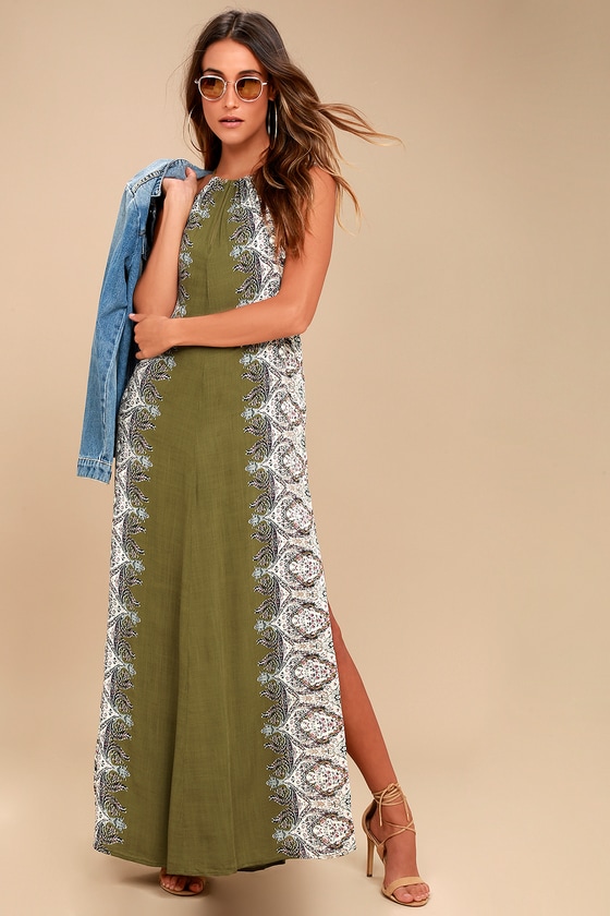 O'Neill Brinkley - Olive Green Print Dress - Maxi Dress - Lulus