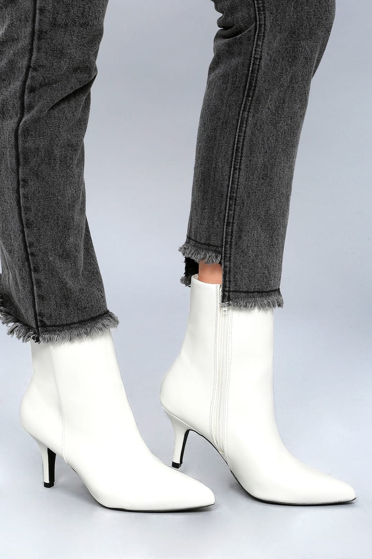 Sexy White Boots - Mid-Calf Boots - Kitten Heel Boots - Lulus