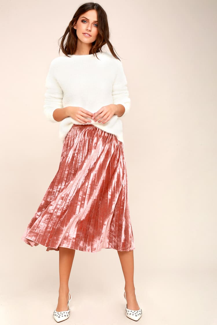 Cute Blush Pink Skirt - Midi Skirt - Velvet Skirt - Lulus