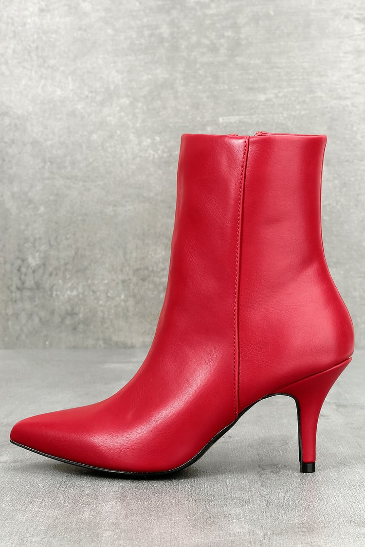 Sexy Red Boots - Mid-Calf Boots - Kitten Heel Boots - Lulus