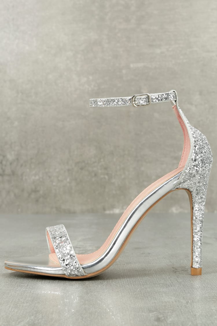Stunning Silver Heels - Glitter Heels - Ankle Strap Heels - Lulus