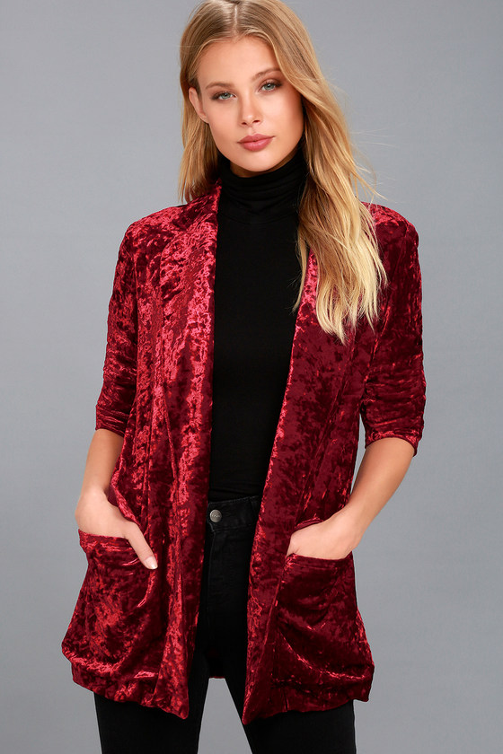 red crushed velvet blazer