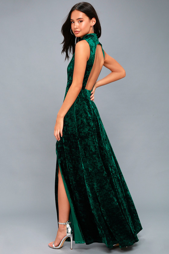 emerald green crushed velvet dress