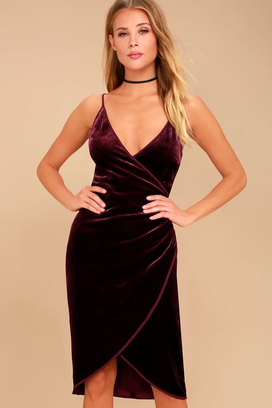 Adelyn Rae - Plum Purple Velvet Dress - Bodycon Wrap Dress - Lulus