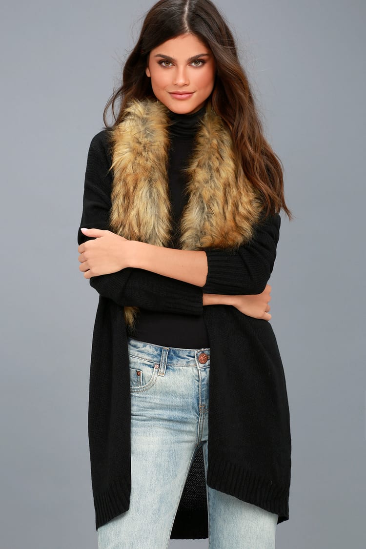 Chic Faux Fur Sweater - Black Cardigan - Faux Fur Cardigan - Lulus
