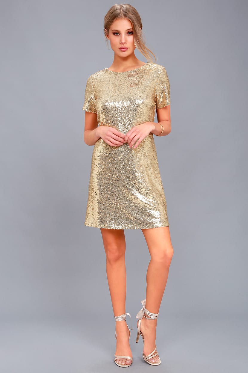 Stunning Gold Sequin Dress - Sequin Sheath Dress - Lulus