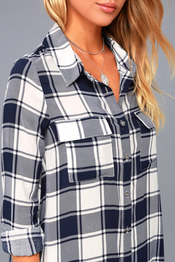 blue plaid shirt dress