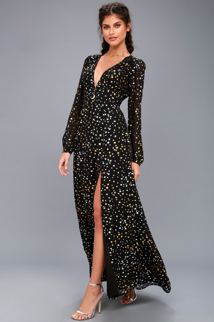 Stunning Black Maxi Dress - Star Print Maxi Dress - Lulus