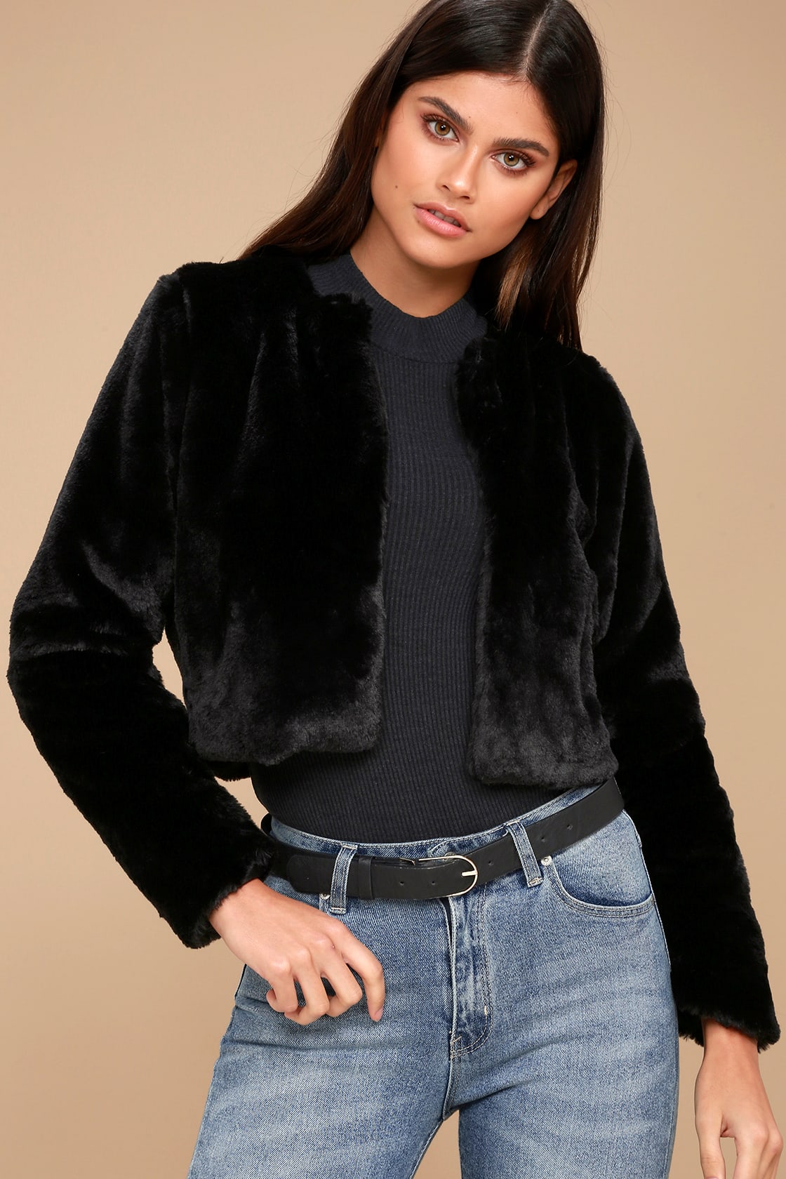 Chic Faux Fur Jacket - Black Jacket - Cropped Jacket - Lulus