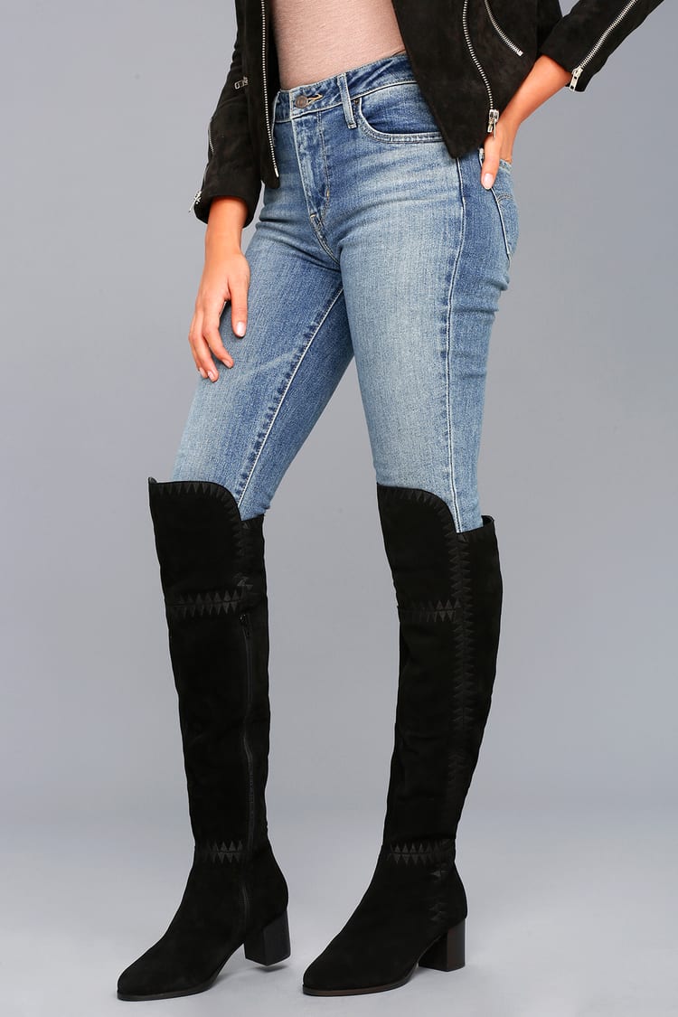 Coconuts Moon Black Boots - Suede Over the Knee Boots - Lulus