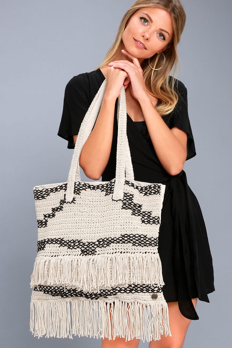 Billabong Beach Comber Tote - Beige and Black Woven Tote - Lulus