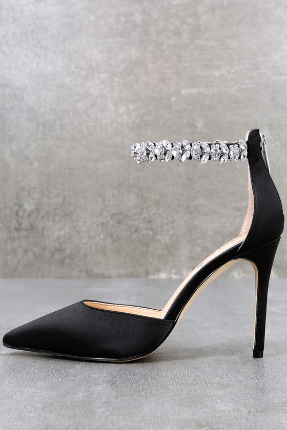 Jewel by Badgley Mischka Lizbeth - Black Satin Heels - Lulus