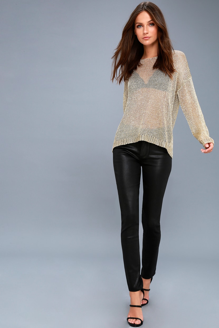 Dazzling Gold Sweater - Sheer Sweater - Metallic Sweater - Lulus