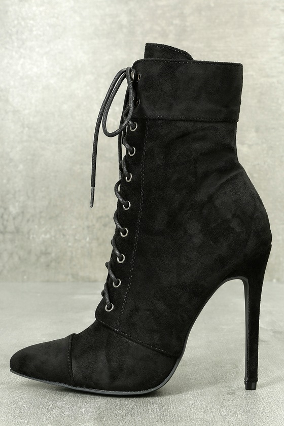 black lace up heeled booties