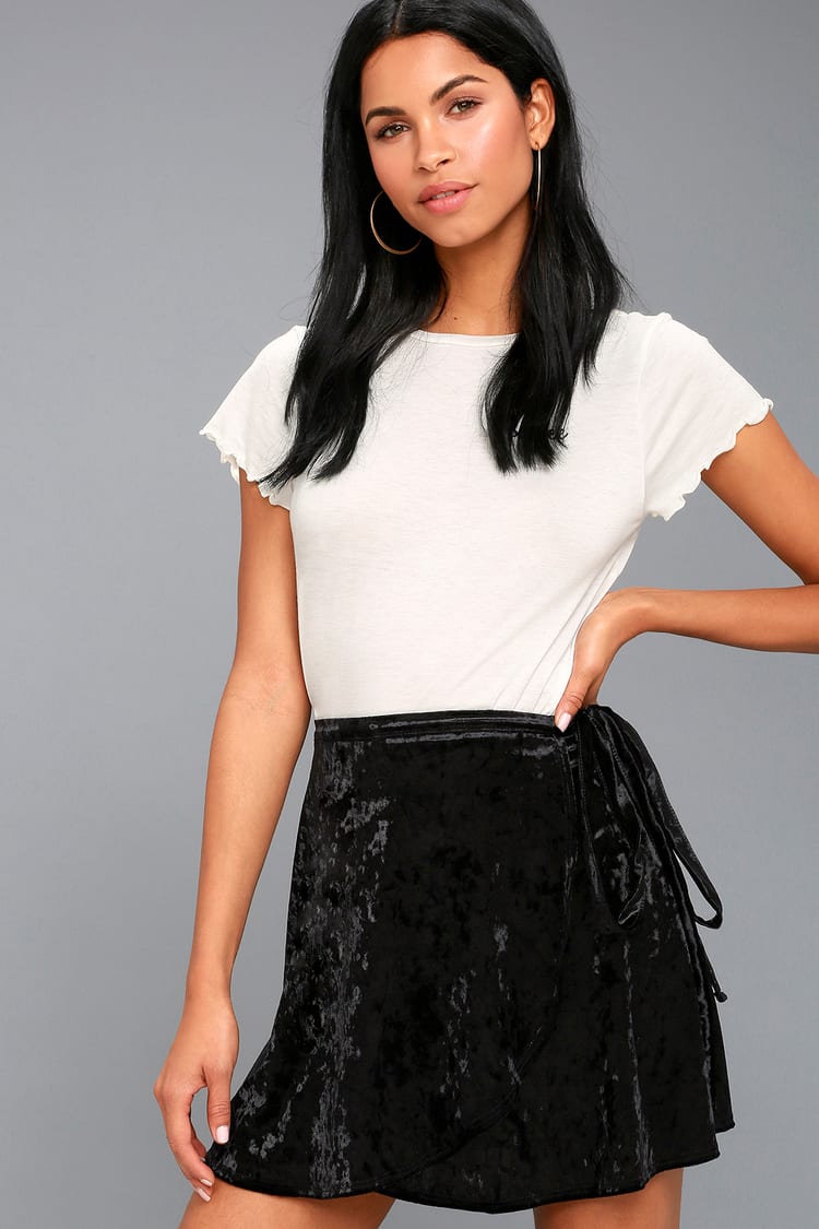 Chic Black Skirt - Velvet Skirt - Wrap Skirt - Mini Skirt - Lulus