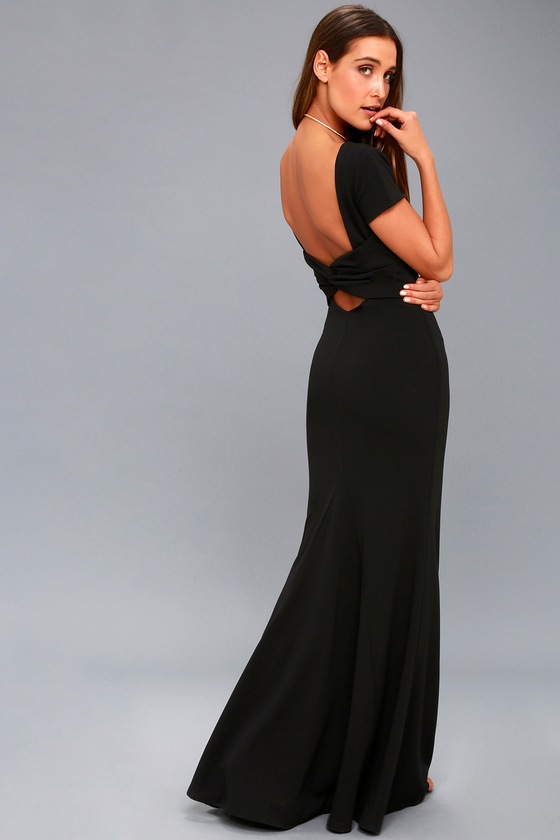 Stunning Black Maxi Dress Short Sleeve Backless Dress Lulus