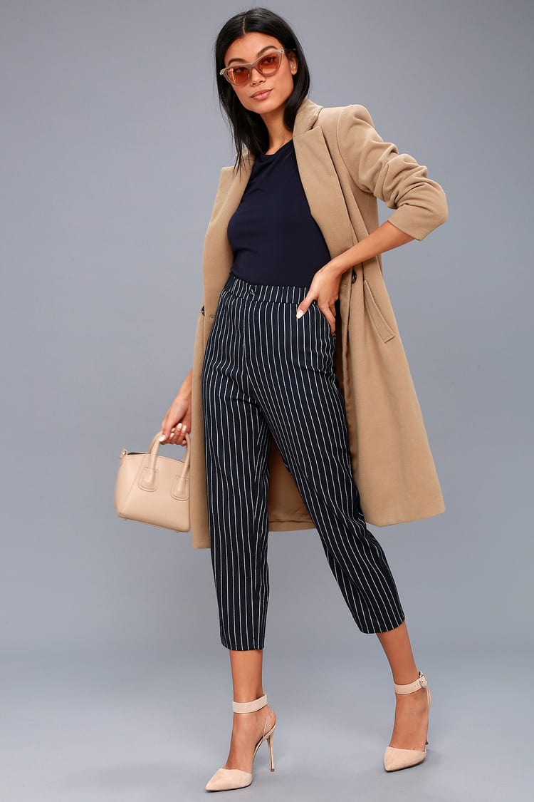 Chic Navy Blue Striped Pants - Cropped Pants - Trouser Pants - Lulus