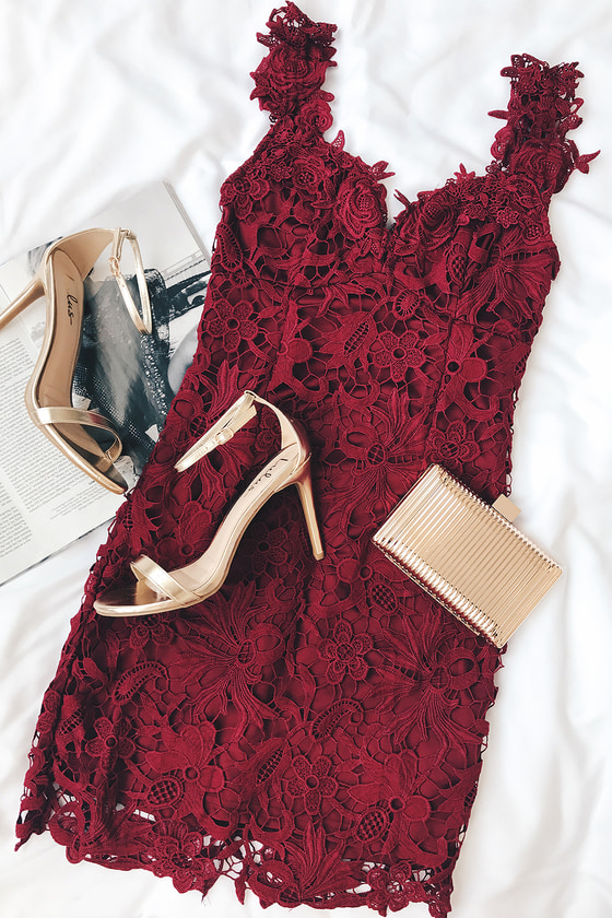 Sexy Burgundy Dress - Lace Dress - Lace Bodycon Dress