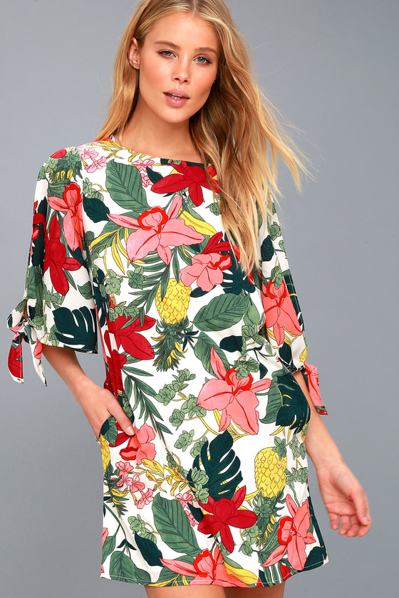 tropical print shift dress