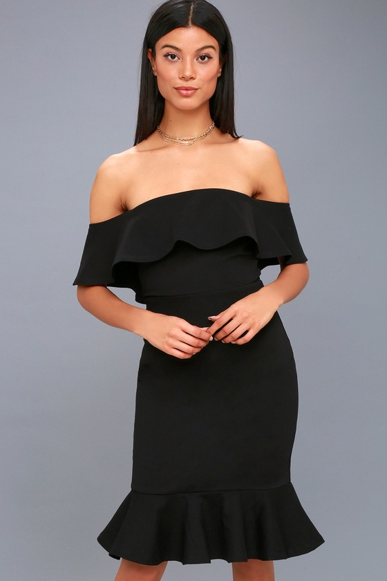 Sexy Black Dress Bodycon Dress Off The Shoulder Dress Lulus 