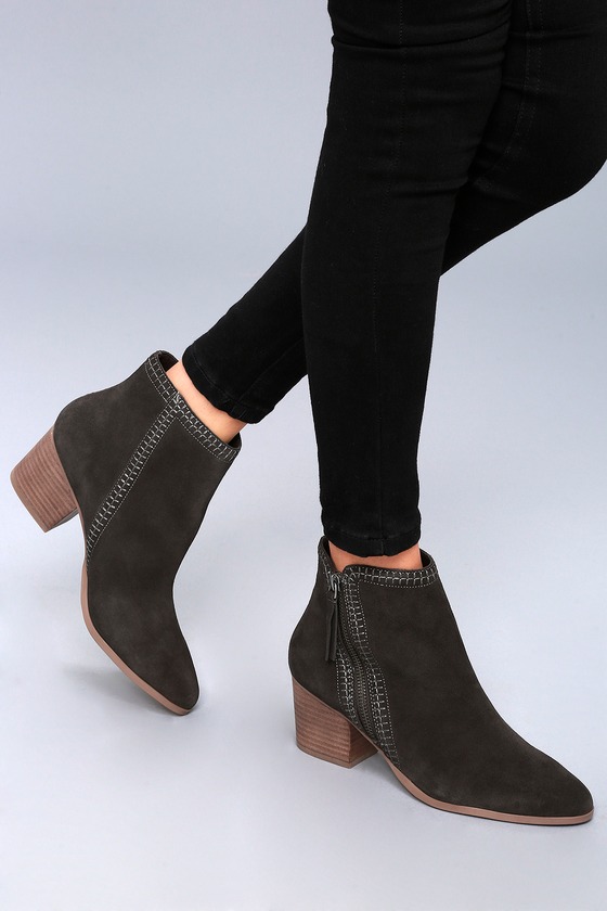 Sole Society Corinna - Dark Grey Suede Leather Ankle Booties - Lulus
