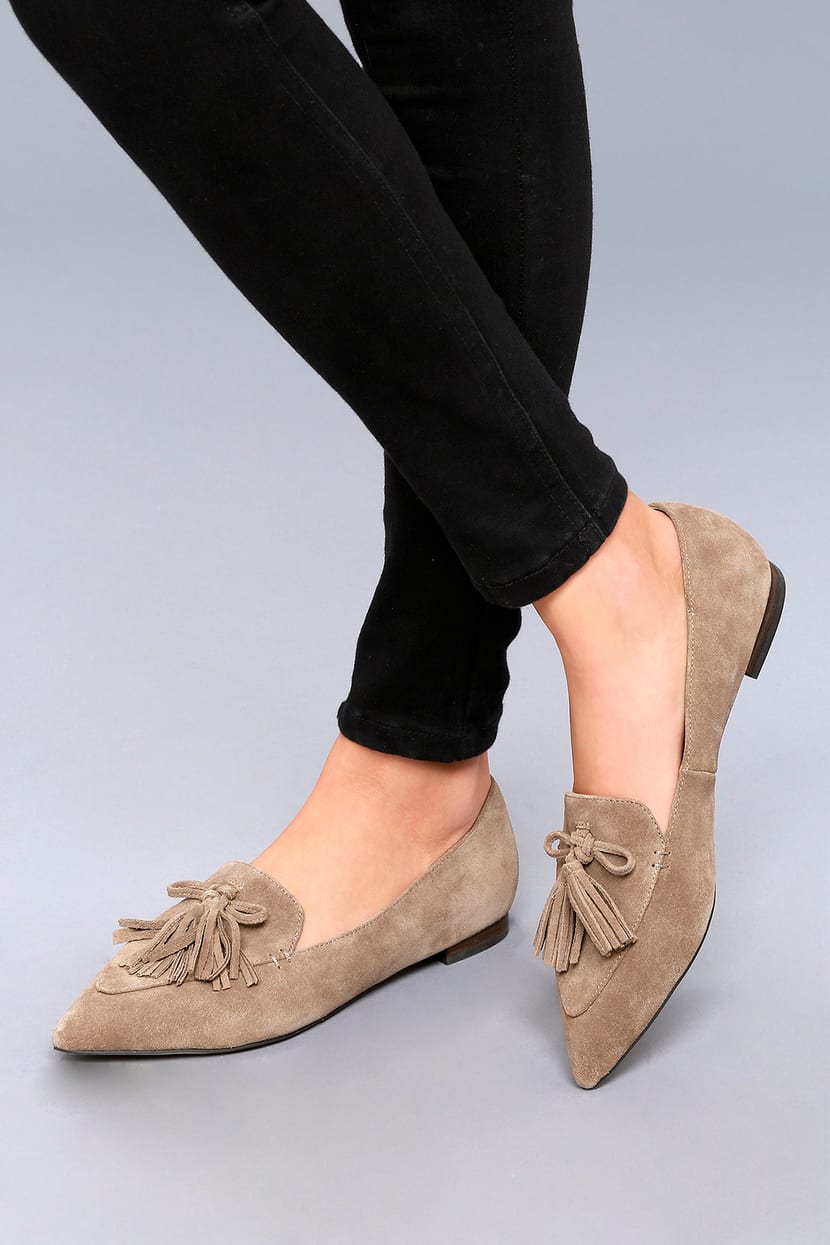 Sole Society Hadlee - Taupe Suede Leather Loafers - Lulus