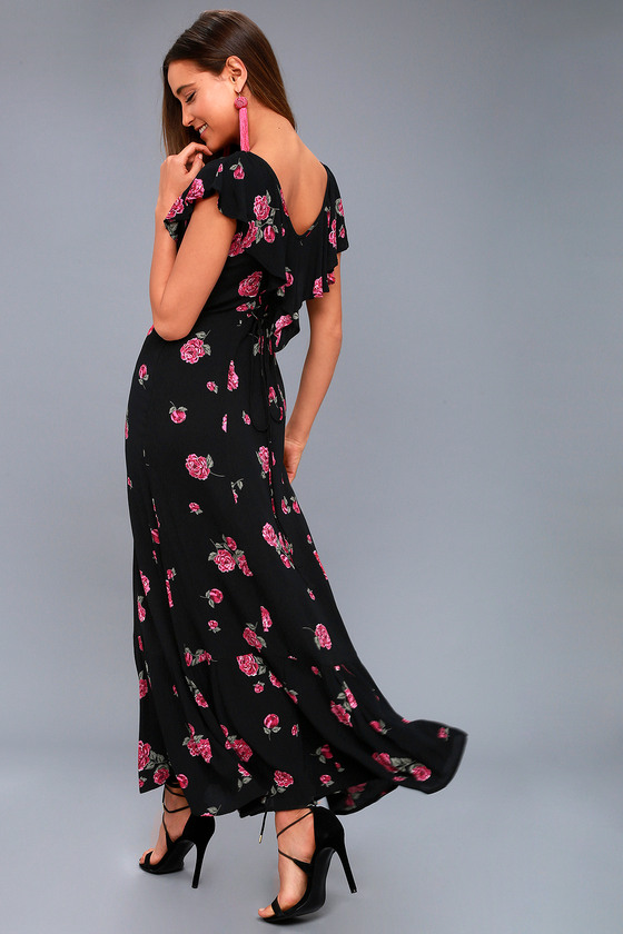 Billabong Southern Border Dress - Black Floral Maxi Dress